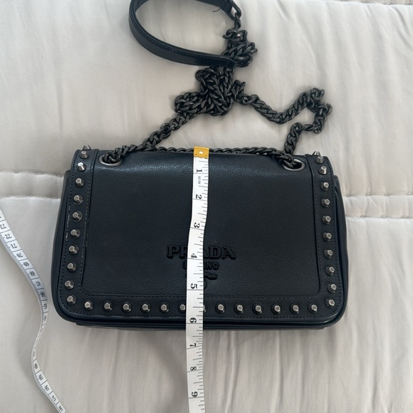 Authentic Prada Chain Flap Bag Studded Glace Calf Small Black - Picture 13 of 15